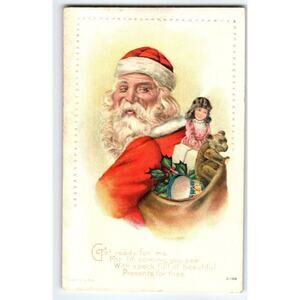 Vintage Santa Claus Christmas Postcard with Toys & Doll - C-158